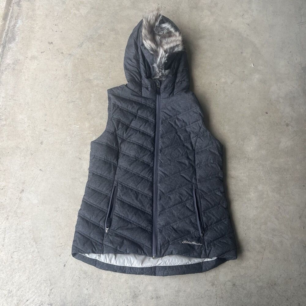 Eddie Bauer fur Down Puffer Vest Women’s Medium Y2k luxury Babygirl grunge
